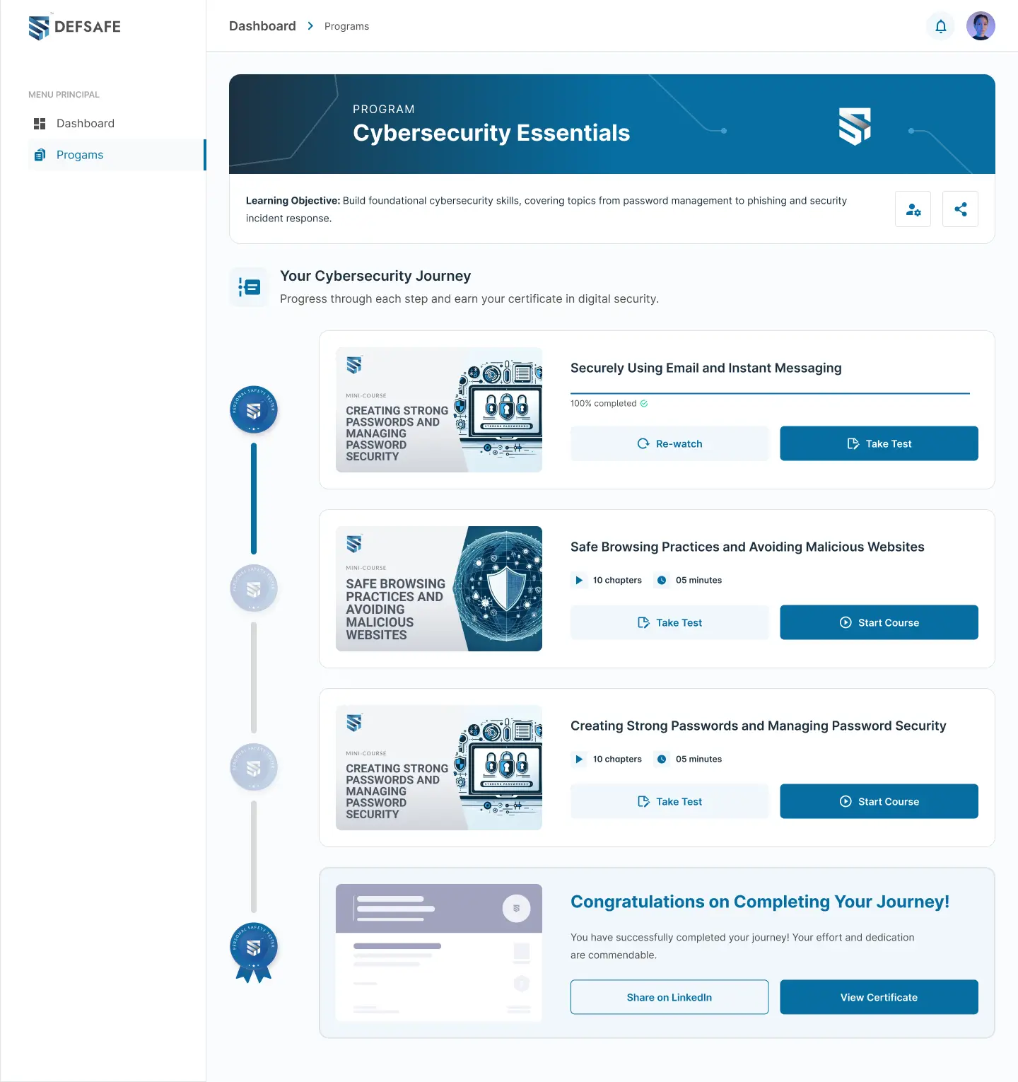 User dashboard screenshot